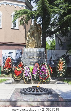Tuapse, Krasnodar region, Russia - July 8, 2013: Eternal flame and cenotaph in Tuapse