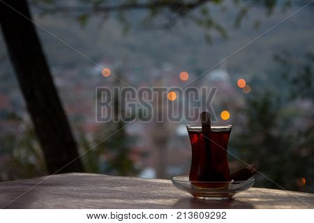 Drinking turkish tea after the long work day