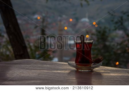 Drinking turkish tea after the long work day