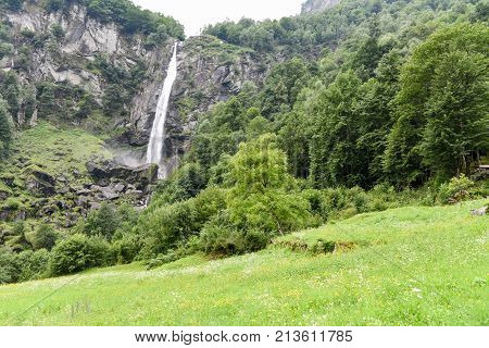 Waterfall Of Foroglio In Bavona Valley On Switzerland