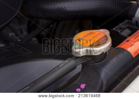 Black copper radiator of engine cooling system for reduce heating temperature of car engine. Automotive parts concept.