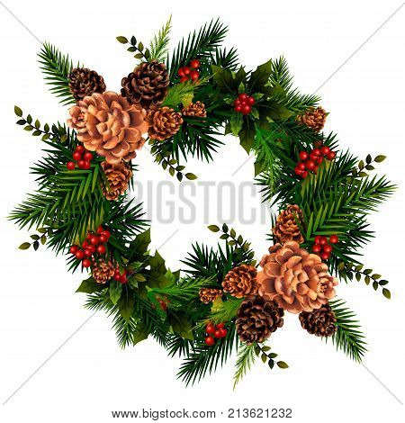 easy to edit vector illustration of beautiful wreath decoration for Happy New Year and Merry Christmas greeting