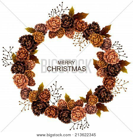 easy to edit vector illustration of beautiful wreath decoration for Happy New Year and Merry Christmas greeting