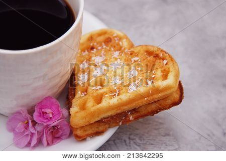 Traditional Belgian Waffles Heart with Cup of