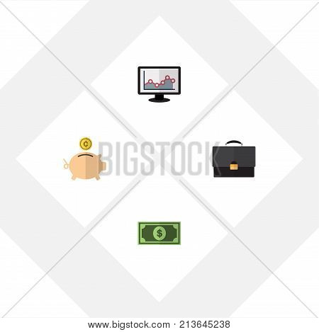 Flat Icon Gain Set Of Chart, Money Box, Greenback And Other Vector Objects