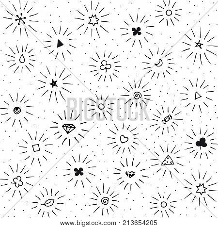 shining hand drawn doodles on white background