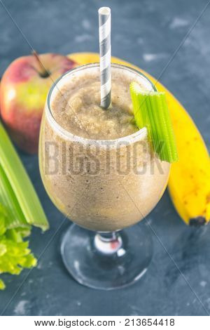 Green Smoothie With Celery, Banana And Apple