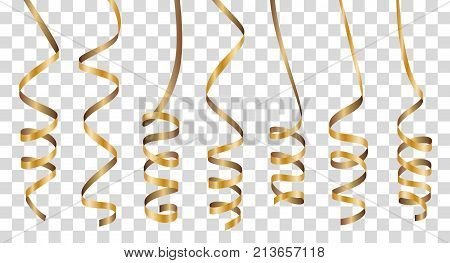 Colorful curly ribbons set on transparent background. Stock vector illustration