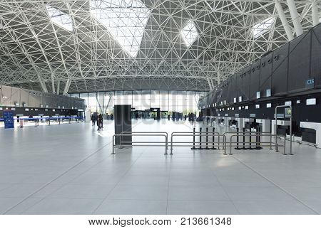 ZAGREB AIRPORT - 24 APRIL 2017: Check-in at departure terminal.