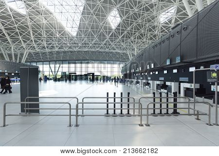 ZAGREB AIRPORT - 24 APRIL 2017: Check-in at departure terminal.