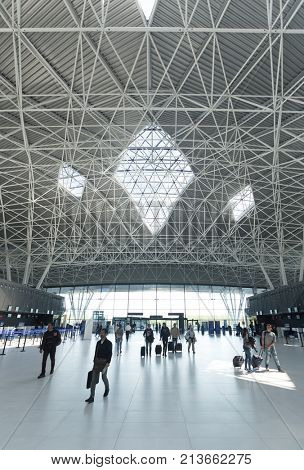 ZAGREB AIRPORT - 24 APRIL 2017: Check-in at departure terminal.