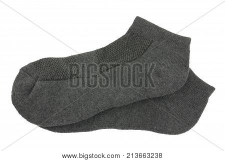 Grey socks isolated on white background with clipping path