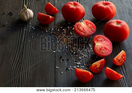 Juicy ripe tomatoes. Selective focus. Copy-space composition