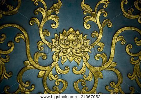 ลายดอกบัวกับพื้นหลังสีน้ำเงิน