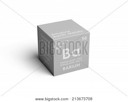 Barium. Alkaline Earth Metals. Chemical Element Of Mendeleev's Periodic Table. 3D Illustration.