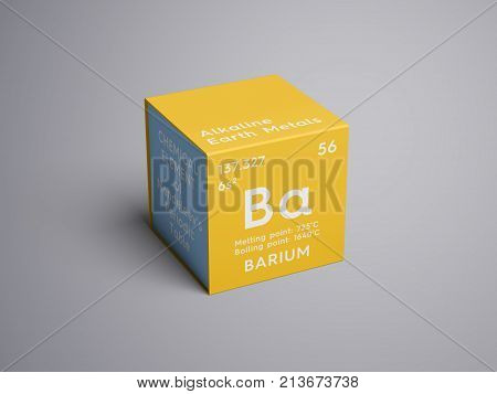 Barium. Alkaline Earth Metals. Chemical Element Of Mendeleev's Periodic Table. 3D Illustration.