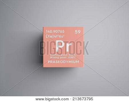 Praseodymium. Lanthanoids. Chemical Element Of Mendeleev's Periodic Table. 3D Illustration.