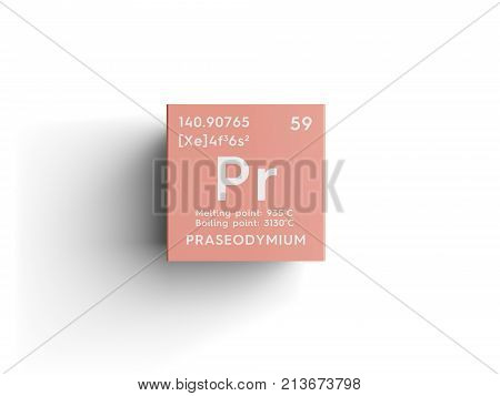 Praseodymium. Lanthanoids. Chemical Element Of Mendeleev's Periodic Table. 3D Illustration.