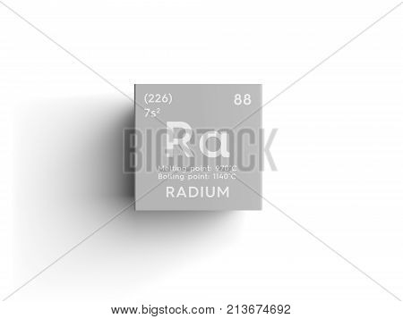 Radium. Alkaline Earth Metals. Chemical Element Of Mendeleev's Periodic Table. 3D Illustration.