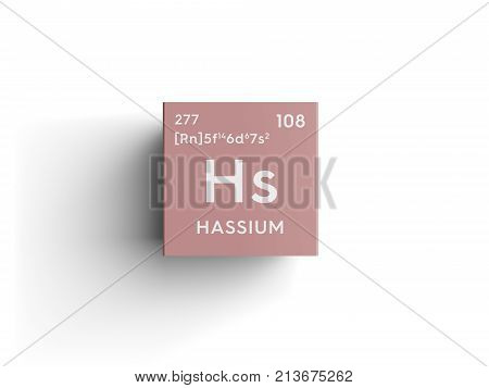 Hassium. Transition Metals. Chemical Element Of Mendeleev's Periodic Table. 3D Illustration.