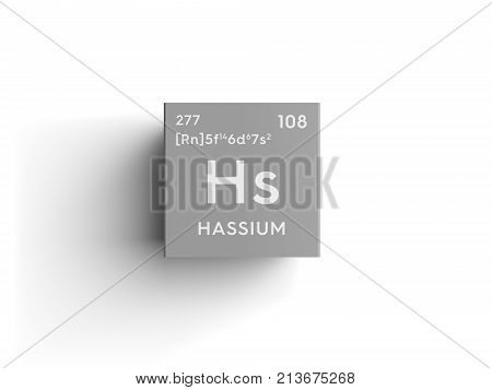 Hassium. Transition Metals. Chemical Element Of Mendeleev's Periodic Table. 3D Illustration.