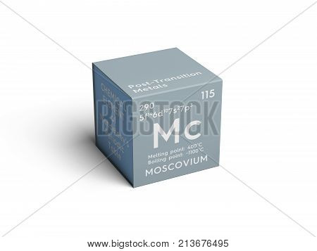 Moscovium. Post-transition Metals. Chemical Element Of Mendeleev's Periodic Table. 3D Illustration.