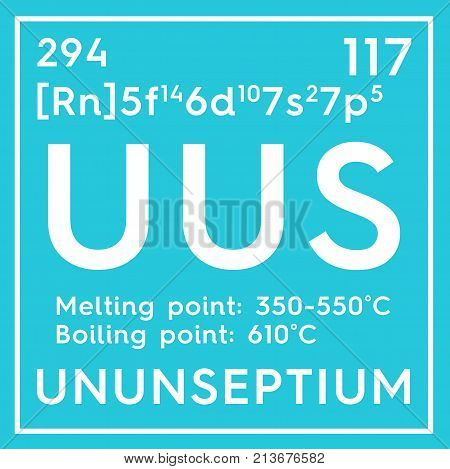 Ununseptium. Halogens. Chemical Element Of Mendeleev's Periodic Table.. 3D Illustration.