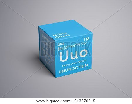Ununoctium. Noble Gases. Chemical Element Of Mendeleev's Periodic Table.. 3D Illustration.
