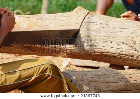 Worker With A Saw In Hand