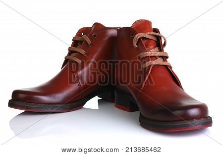 Orange red leather shoes men women unisex beauty fashion style isolated on white background laces store stylish clothes