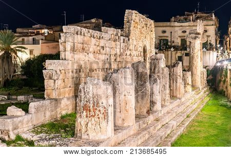 The Temple of Apollo, an ancient Greek monument in Syracuse - Sicily, Italy