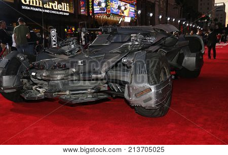 Justice League's Batmobile at the World premiere of 'Justice League' held at the Dolby Theatre in Hollywood, USA on November 13, 2017.