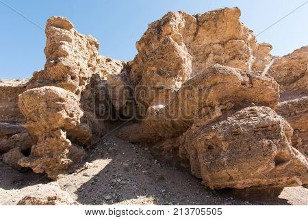 Beautiful view of cliffs from yellow red limestone