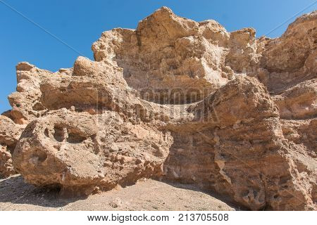 Beautiful view of cliffs from yellow red limestone