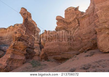 Beautiful view of cliffs from yellow red limestone