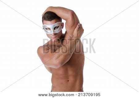Naked sexy man in the white mask.