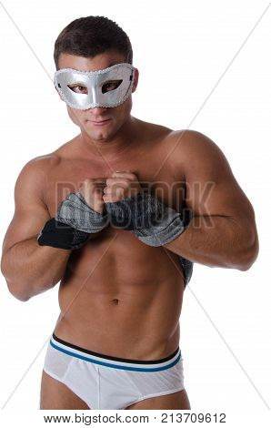 Naked sexy man in the white mask.