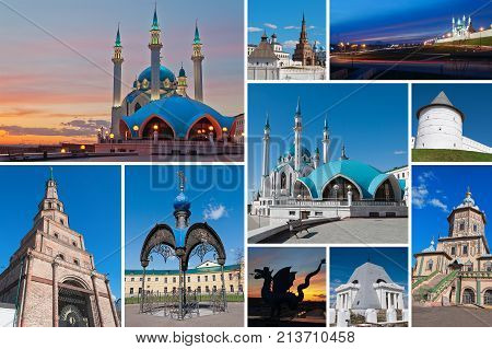 Collage of diferent place Kazan city. Russia