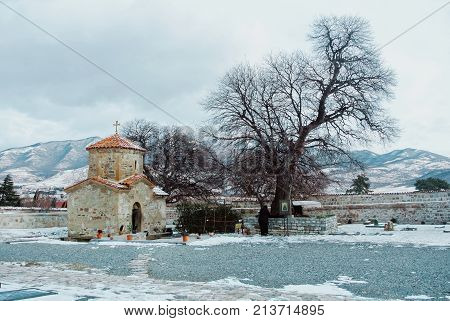 Tbilisi, Georgia - January 2, 2016: A Yard Of Ancient Orthodox St. Nino Church At Samtavro Monastery