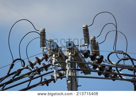 Closeup Eletricity Line And Electricity Post