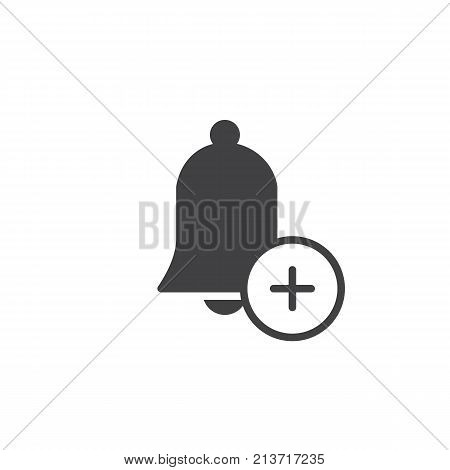 Add reminder icon vector, filled flat sign, solid pictogram isolated on white. Bell with plus symbol, logo illustration.
