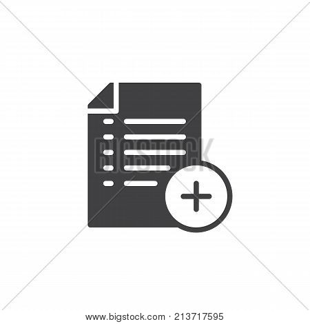 Add list icon vector, filled flat sign, solid pictogram isolated on white. Document with plus symbol, logo illustration.