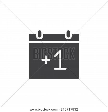 Calendar icon vector, filled flat sign, solid pictogram isolated on white. Planner with plus 1 symbol, logo illustration.