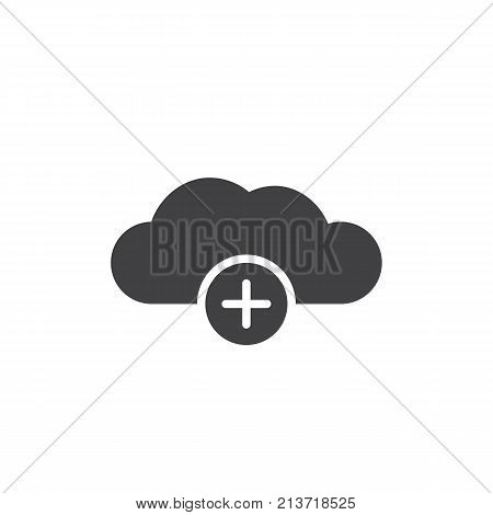 Add to cloud icon vector, filled flat sign, solid pictogram isolated on white. Transfer cloud with plus symbol, logo illustration.