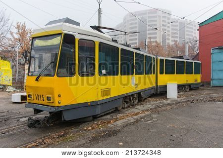 Tram on the rails (yellow depo tramway)