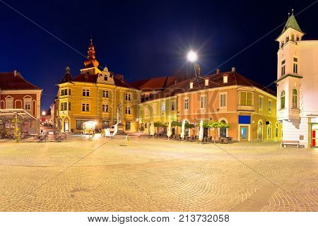 Town Of Ptuj Historic Main Square Panoramic Evening View