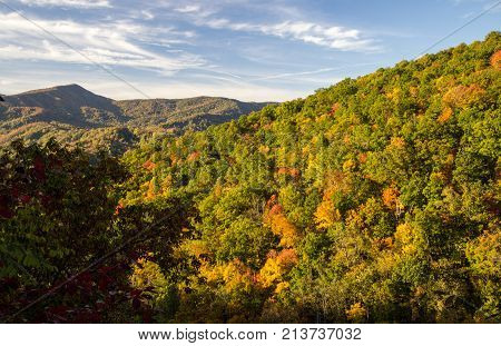 Smoky Mountains Autumn Landscapes. Autumn colors from an overlook in the Great Smoky Mountains National Park.