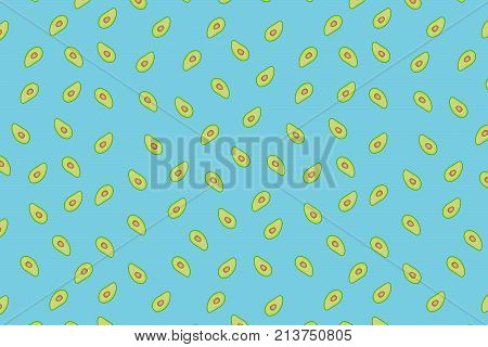 Illustartion of green sliced avocado pattern on turquoise background