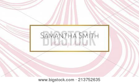 Makeup Artist Business Card With Pink Marble Texture. Abstract Modern Background. Vector Template Fo