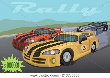 Sports car race on an asphalt road for the winner of the prize Fund of a million dollars!